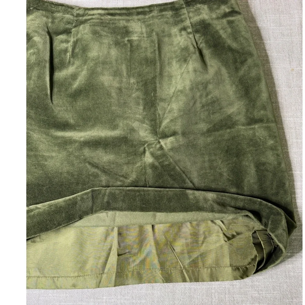 Sigrid Olsen Vintage Olive Green Velvet Mini Skirt 100% Cotton Made USA Size 8‎